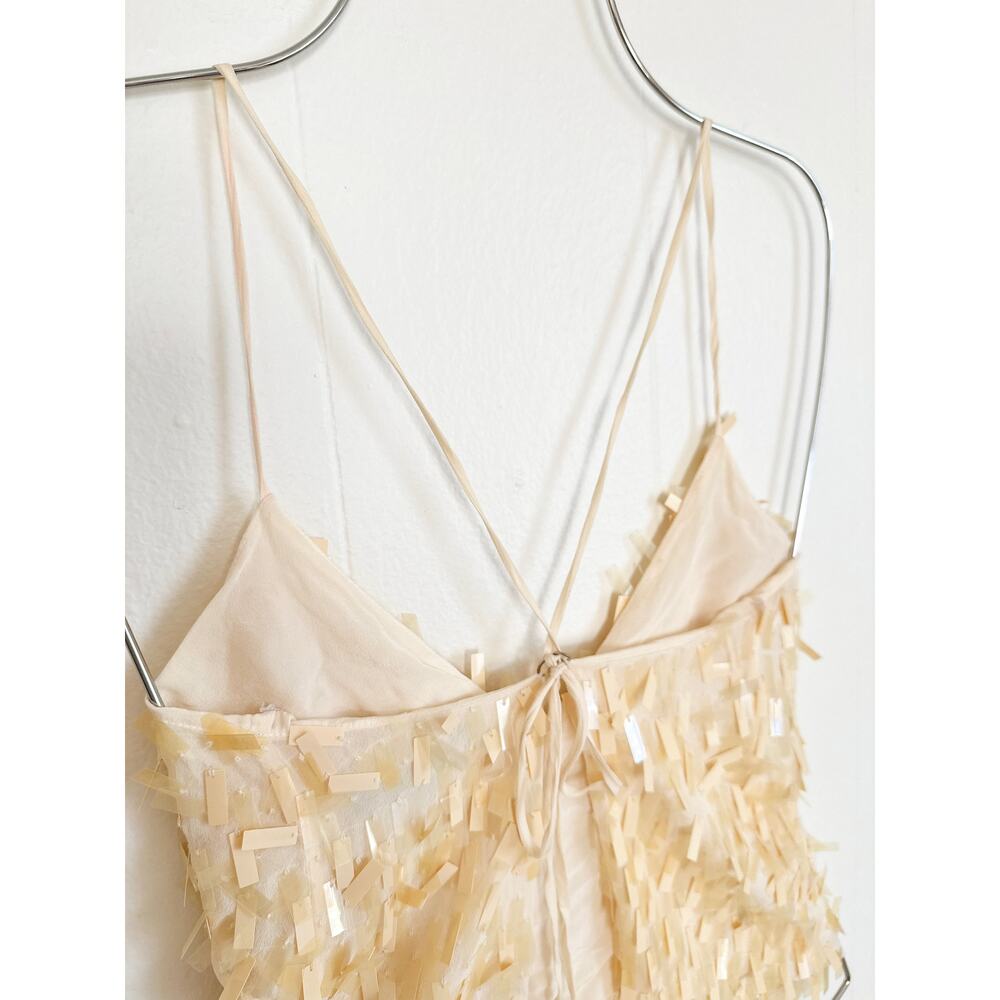 Vtg 90s/ Y2K BCBGMAXAZRIA Cream Sequin Silk Fringe Top Fairy Whimsy Clubwear - Picture 6 of 9